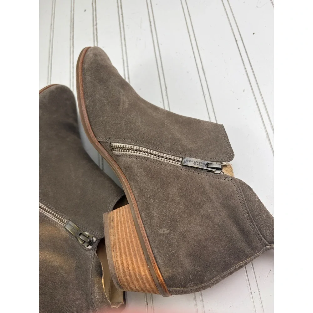 Paul Green Brown Suede Ankle Booties Side Zip Low Heel Women's Size 7